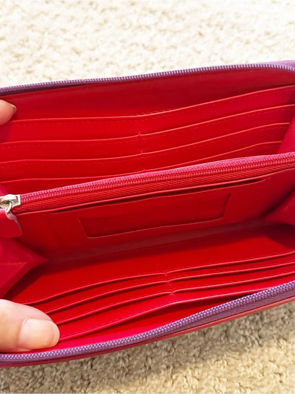 Baekgaard Purple Leather Zip Travel Wallet Organizer Minimalist ID Card Wristlet